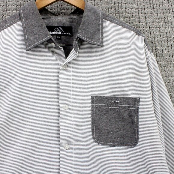 Molokai Surf Shirt Mens 2XL Gray Striped Button Down Long Sleeve Collared - Picture 5 of 7